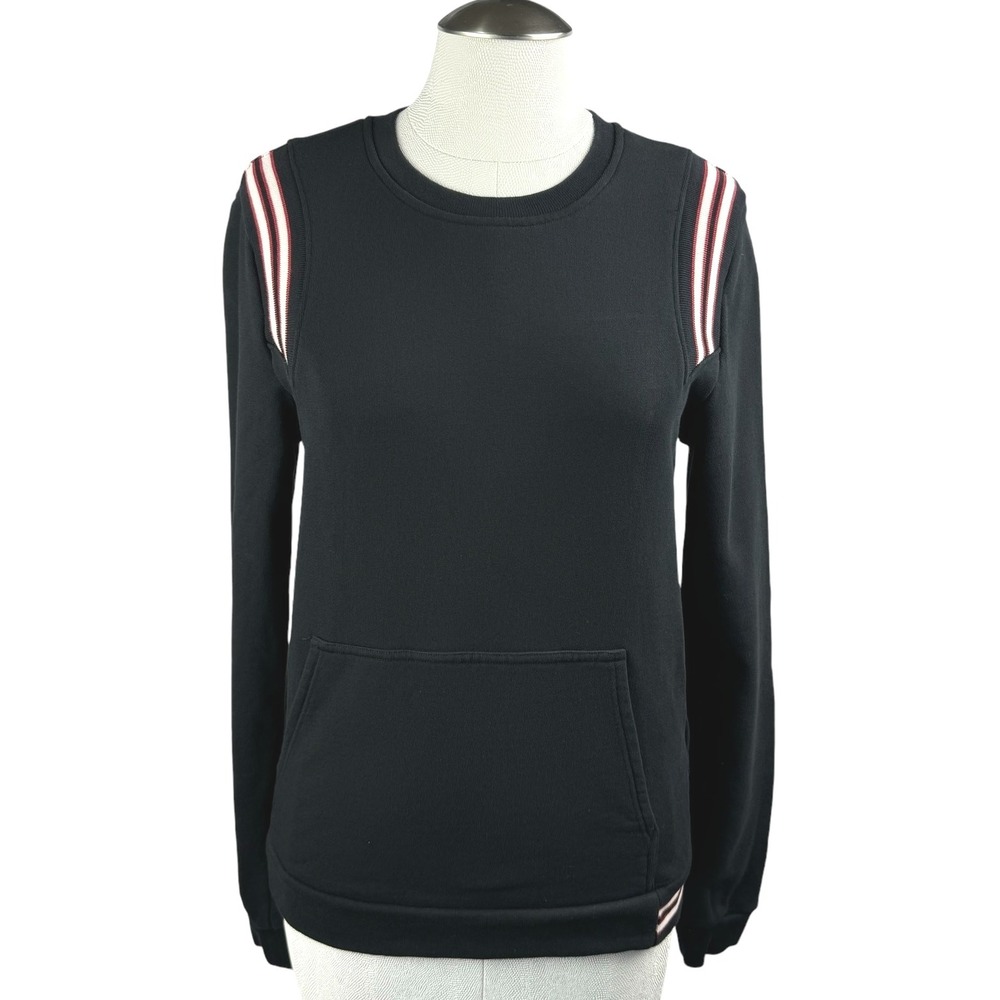 The Kooples Sport Women's Black‎ Sweatshirt Top Striped Shoulder Detail Pullover